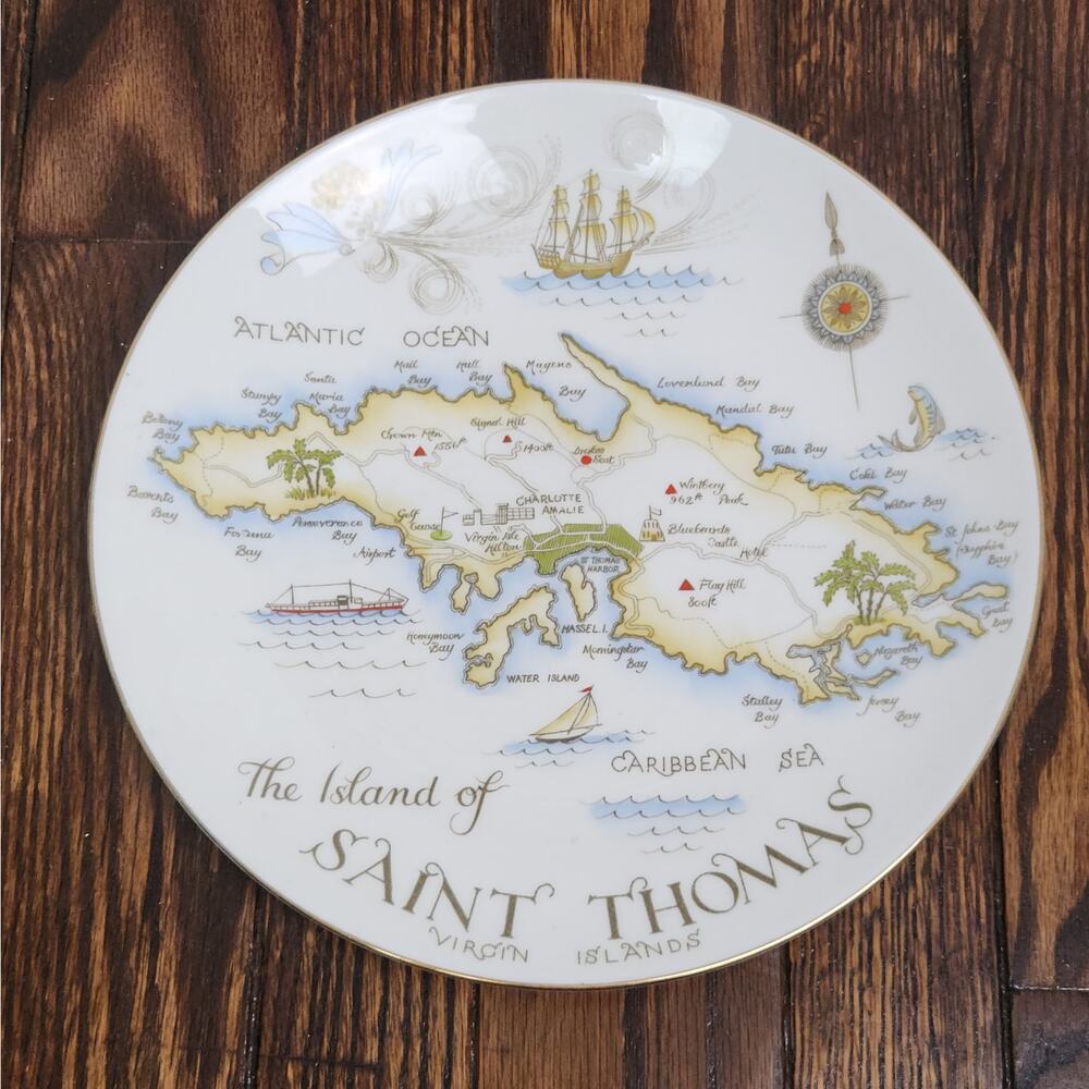 Vintage St. Thomas Map Plate Decorative Plate